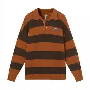 美特斯邦威 国潮条纹翻领针织长袖保暖上衣毛衣 男款