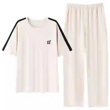 贴身领域 圆领甜美舒适透气可外穿柔软简约亲肤短袖长裤睡衣套装 女款