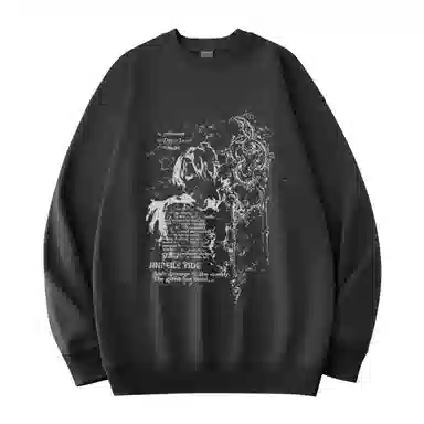 金贝勒 涂鸦字母印花圆领宽松落肩套头长袖重磅卫衣 男女同款