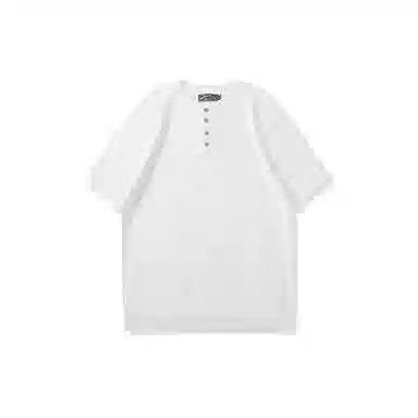 我是大卫 纯色亨利领慵懒韩系短袖针织衫 男女同款