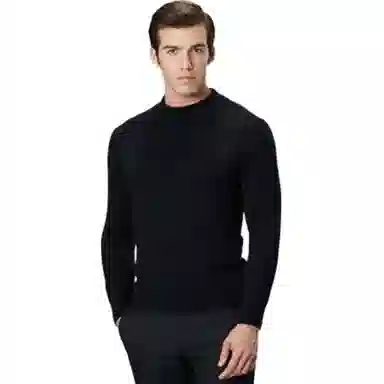 才子 含绵羊毛纯色圆领长袖针织衫 男款