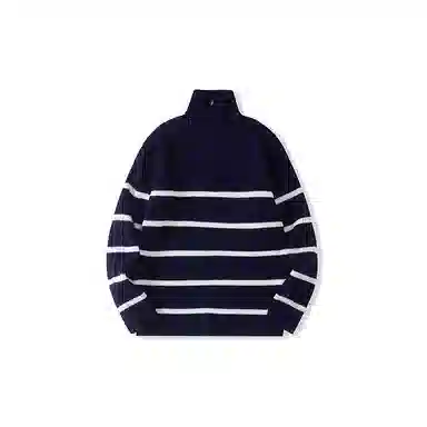 我是大卫 条纹翻领半拉链装饰休闲套头长袖针织衫 男女同款