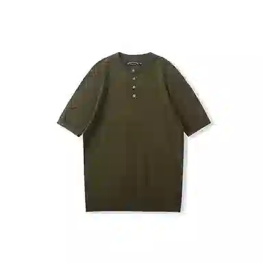 我是大卫 纯色亨利领慵懒韩系短袖针织衫 男女同款