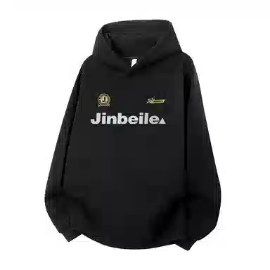 金贝勒 美式复古学院风字母印花潮流百搭重磅休闲宽松套头连帽卫衣 男女同款 黑色