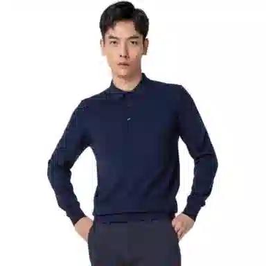 依文 纯色修身翻领长袖针织衫 男款