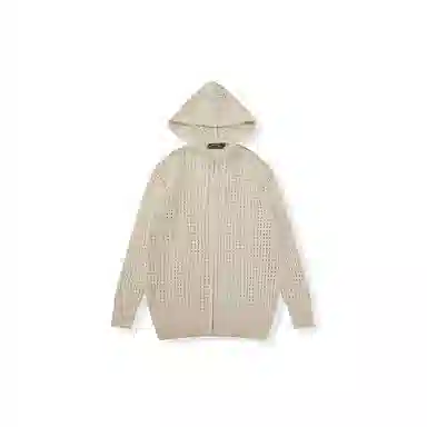 我是大卫 高级感慵懒风宽松镂空连帽长袖针织衫 男款 杏色