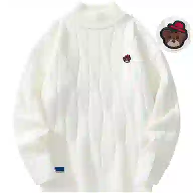 帕丁顿熊 基础款可拆卸小熊胸针纯色休闲百搭打底中高领麻花宽松毛衣保暖加厚针织衫 男女同款