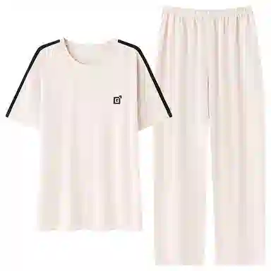 贴身领域 圆领舒适透气短袖长裤可外穿柔软简约亲肤睡衣套装 男款