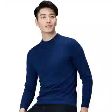 才子 含绵羊毛纯色圆领长袖针织衫 男款