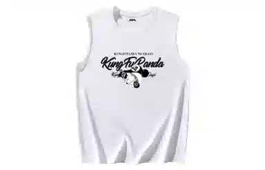 功夫熊猫 无性别主义嘻哈街头卡通字母印花宽松百搭舒适透气坎肩学院风纯棉无袖背心 男女同款