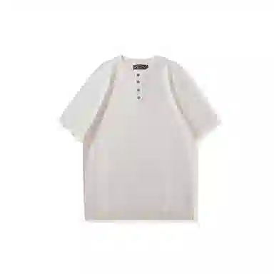 我是大卫 纯色亨利领慵懒韩系短袖针织衫 男女同款