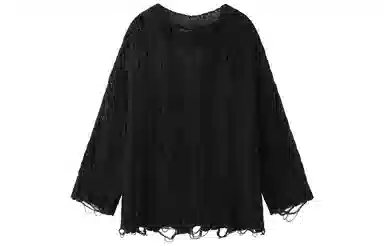 东鲸岁时记 宽松落肩袖纯色长袖针织衫 男女同款 黑色