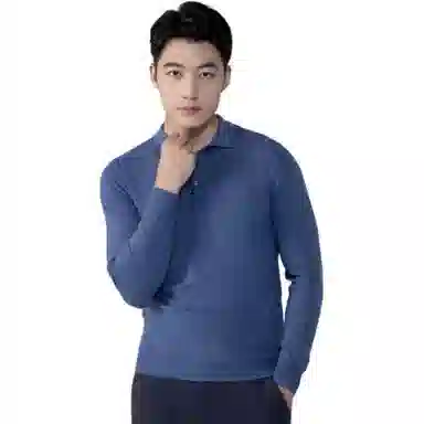 依文 纯色修身翻领长袖针织衫 男款