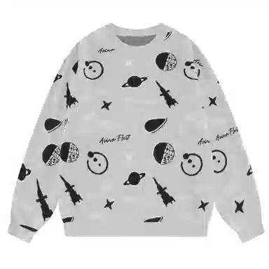 三体 水滴战舰末日之战系列 美式高街休闲满印趣味创意提花保暖圆领宽松简约打底针织衫 男女同款