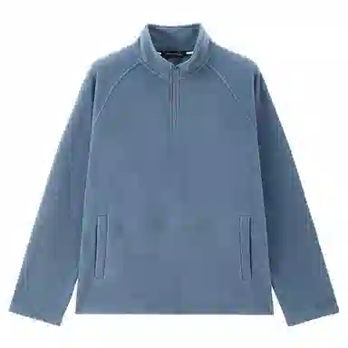 佐丹奴 摇粒绒破骨立领半开胸插肩针织宽松厚款纯色长袖卫衣 男款