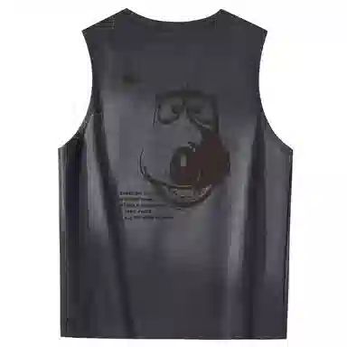 大卫贝肯 手绘艺术字母搞怪小熊印花宽松直筒背心 男女同款