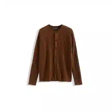 我是大卫 美式复古纯色缕空设计圆领单排扣长袖针织衫 男女同款