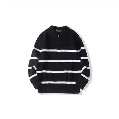我是大卫 半开襟拉链设计套头针织衫 男女同款 黑色条纹
