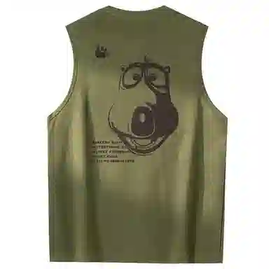 大卫贝肯 手绘艺术字母搞怪小熊印花宽松直筒背心 男女同款