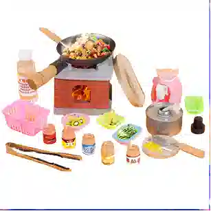 妙贝乐 真实厨具可做饭 复古小厨房 食品级安全材质 过家家 玩具