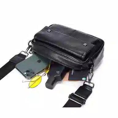 老人头 时尚潮流复古休闲百搭 合成革 单肩包 常规 男款 黑色