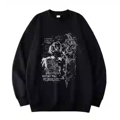 金贝勒 涂鸦字母印花圆领宽松落肩套头长袖重磅卫衣 男女同款