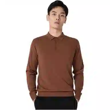 依文 纯色修身翻领长袖针织衫 男款