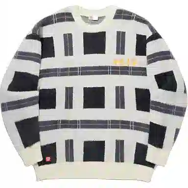 中国李宁 滑板系列 宽松套头长袖针织衫 男款 黑色格子色组