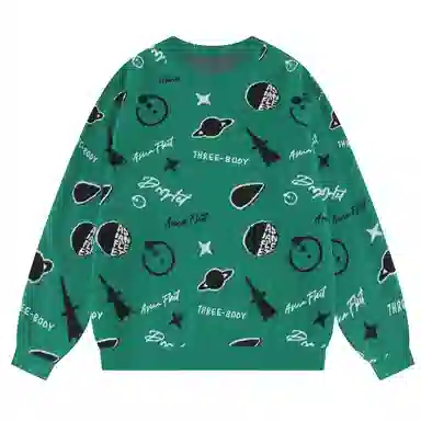 三体 水滴战舰末日之战系列 美式高街休闲满印趣味创意提花保暖圆领宽松简约打底针织衫 男女同款