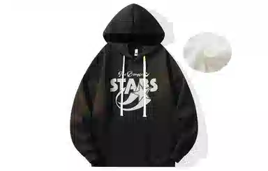 冰飞 美式复古学院风趣味星星字母图案印花宽松休闲落肩套头潮牌痞帅设计高级感小众硬挺重磅加绒加厚连帽卫衣 男女同款