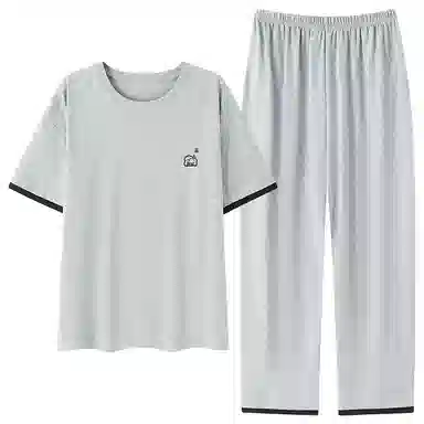 贴身领域 圆领甜美舒适透气可外穿柔软简约亲肤短袖长裤睡衣套装 女款