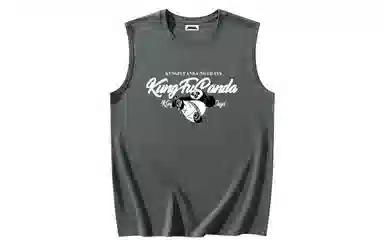 功夫熊猫 无性别主义嘻哈街头卡通字母印花宽松百搭舒适透气坎肩学院风纯棉无袖背心 男女同款