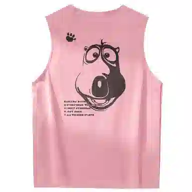 大卫贝肯 手绘艺术字母搞怪小熊印花宽松直筒背心 男女同款