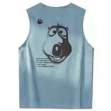 大卫贝肯 手绘艺术字母搞怪小熊印花宽松直筒背心 男女同款