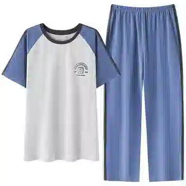 贴身领域 圆领舒适透气短袖长裤可外穿柔软简约亲肤睡衣套装 男款