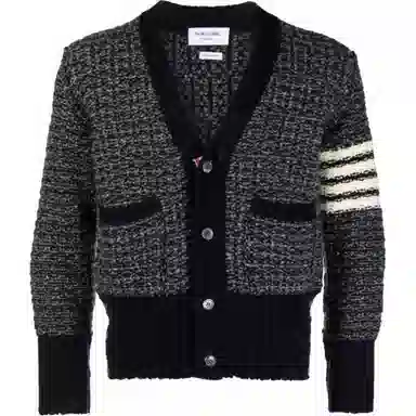 THOM BROWNE Mohair Tweed 4-Bar Classic V-Neck Cardigan V