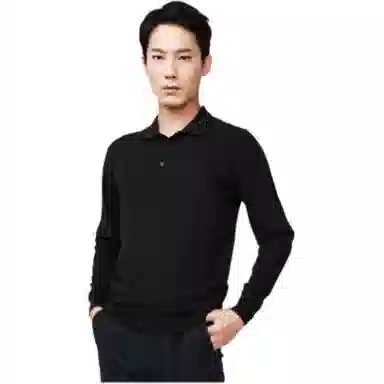 依文 纯色修身翻领长袖针织衫 男款