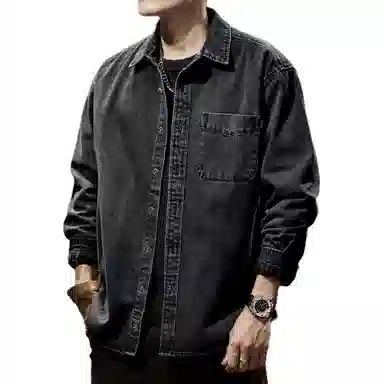 贵色 美式高街英伦风简约潮牌时尚都市风水洗立体裁剪设计工装牛仔外套 男女同款