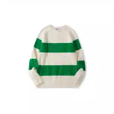 我是大卫 日系条纹套头宽松慵懒感长袖针织衫 男女同款 绿色