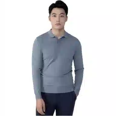 依文 纯色修身翻领长袖针织衫 男款