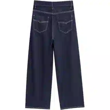 爱依服 高腰宽松阔腿牛仔裤 女款 牛仔深蓝