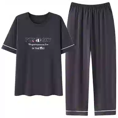 贴身领域 圆领舒适透气短袖长裤可外穿柔软简约亲肤睡衣套装 男款