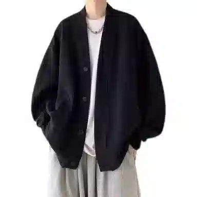 悍戈 美式高街复古纯色慵懒风高级感宽松休闲开衫夹克外套针织衫 男女同款