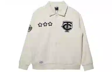 New Era x MLB Logo Print Fleece Jacket Ivory