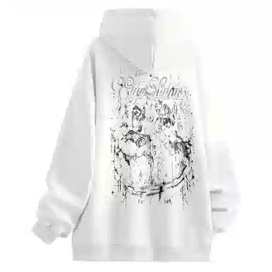 Qnxeey Vintage Ink Print Hoodie
