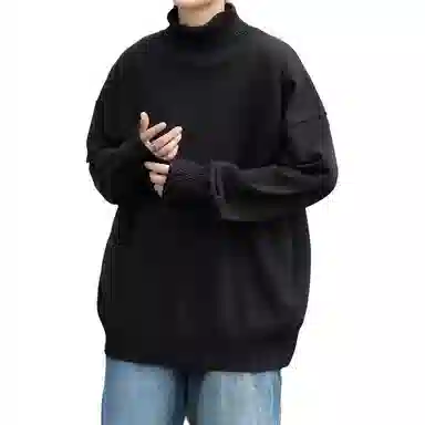 玉儿恋 高领宽松纯色休闲针织衫 男款