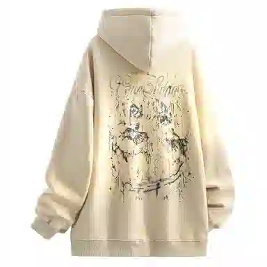 Qnxeey Vintage Ink Print Hoodie