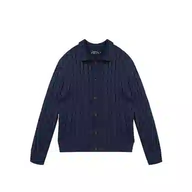 我是大卫 慵懒风麻花纹理感翻领开衫纯色宽松高级感韩系长袖针织衫 男女同款