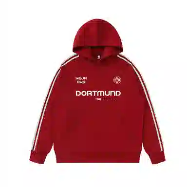 普鲁士多特蒙德 重磅美式高街风品牌字母印花侧边条纹撞色宽松运动休闲长袖连帽卫衣 男女同款