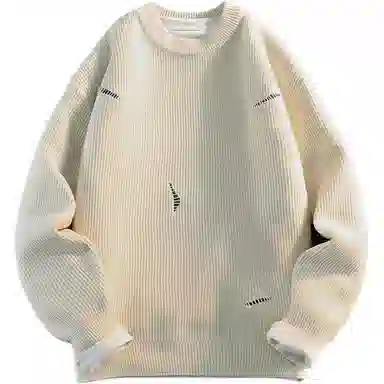 极限涡轮 潮流纯色破洞缝补圆领舒适时尚百搭针织衫 男女同款 白色